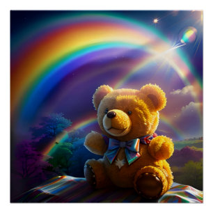 Pôster Sunshine Rainbow Teddy Bear Wonderland