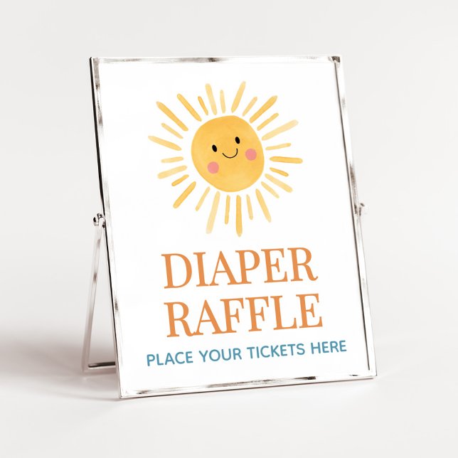 Poster Sunshine Vem a Fralda do Filho Raffle (Here Comes the Son Cute Sun Baby Shower Diaper Raffle Sign)
