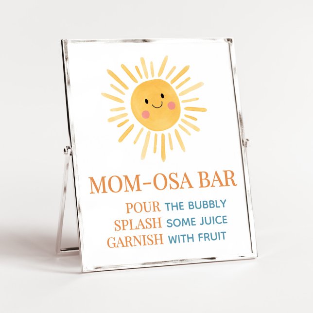 Poster Sunshine Vem o Filho Mãe Bar Osa (Here Comes the Son Cute Sun Baby Shower Mom Osa Bar Sign)