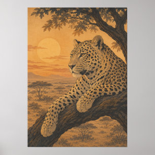 Poster Sunward III — Leopardo ao Pôr do Sol