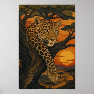 Poster Sunward III — Leopardo ao Pôr-do-Sol
