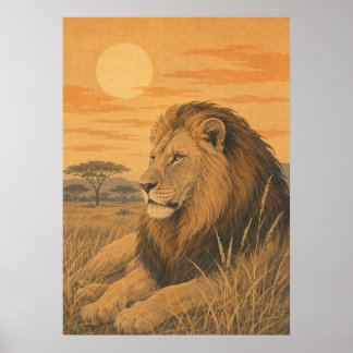 Poster Sunward IV — Leão ao Pôr do Sol