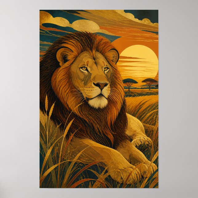 Poster Sunward IV — Leão ao Pôr do Sol (Frente)