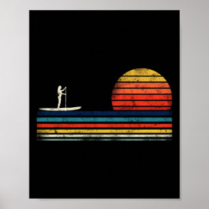 Poster SUP Paddleboard Girl Vintage Retro Sunset