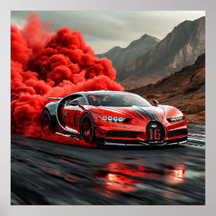 Poster 🔥 Super Carro Vermelho Fumaça Derrapagem Velocida