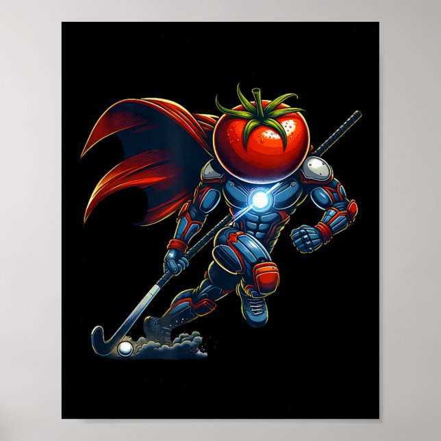Poster Super-herói Cabeça de Tomate Cyborg de Hóquei de C (Frente)