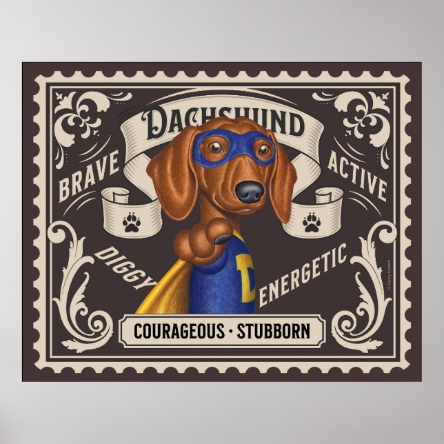 Poster Super-herói Cujo Dachshund (Frente)