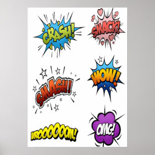 Poster Super-herói e super-vilã onomatopeia
