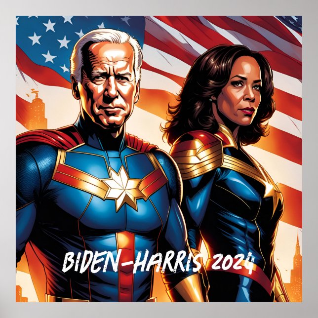 Poster Super-herói Joe Biden e Kamala Harris (Frente)