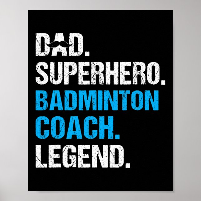 Poster Super Herói pai Badminton Treinador Engraçado Badm (Frente)