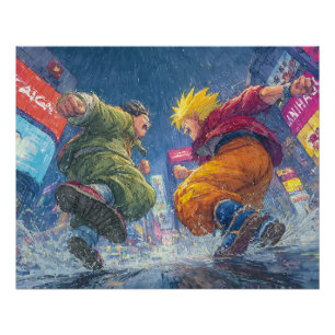 Pôster Super Saiyan Goku Luta Épica na Chuva