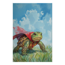 Pôster Super Turtle Poster | Funny Cartoon Wall Art