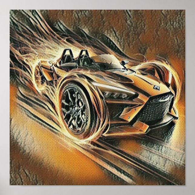 Poster supercarro laranja de alta velocidade em corrida (Frente)
