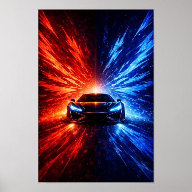 Poster Supercarro Neon Split Speed – Energia Vermelha e A (Frente)