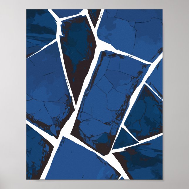 Poster Superfície Azul Rachada com Linhas Brancas (Frente)