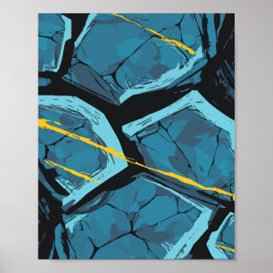 Poster Superfície rachada com listras amarelas elétricas