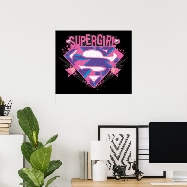 Poster Supergirl Pink and Purple Grunge Logo (Escritório em casa)
