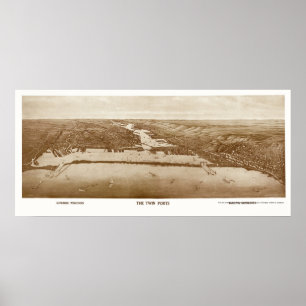 Pôster Superior, WI - Duluth, mapa panorâmico do mangan