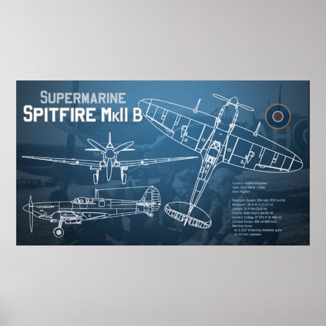 Poster Supermarinho Spitfire MK II Blueprint (Frente)