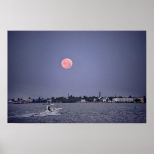 Poster Supermoon Pôr do Lua sobre Marathon, Flórida