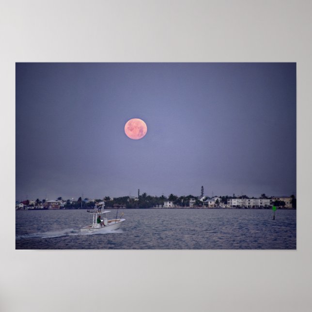 Poster Supermoon Pôr do Lua sobre Marathon, Flórida (Frente)