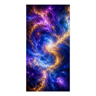 Pôster Supernova Vórtice: Arte Espacial em Dourado e Azul
