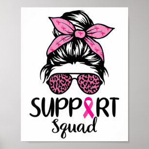 Poster Suportar Cancer de Mama Cor-de-Rosa com Pedra Quad
