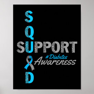 Poster Suporte de Diabetes T1d T2d Cinza Faixa Azul