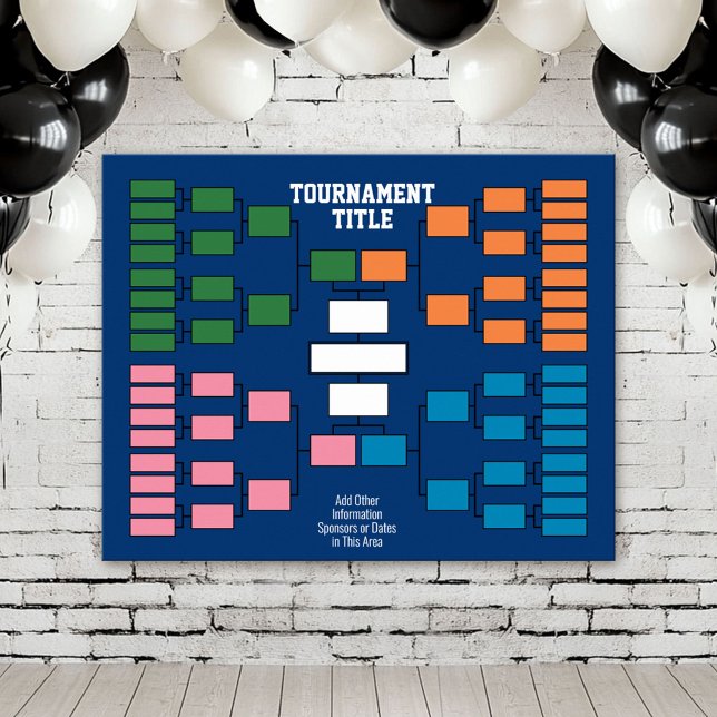 Poster Suporte para torneio desportivo - 32 equipes azuis (Custom Tournament Bracket Poster)