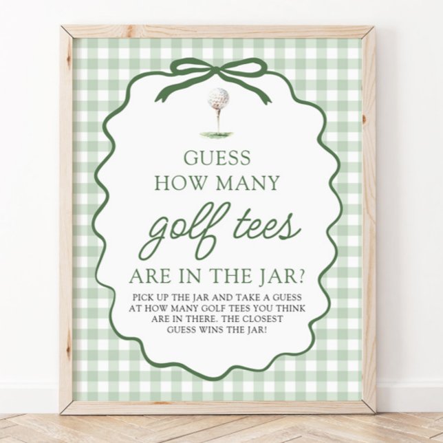 Poster Suposição do Golfe Verde Quantos Suportes de Golfe (Green Golf Guess How Many Golf Tees Baby Shower Sign)