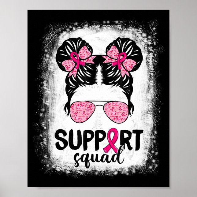 Poster Support Squad Messy Bun Pink Warrior Breast Cancer (Frente)