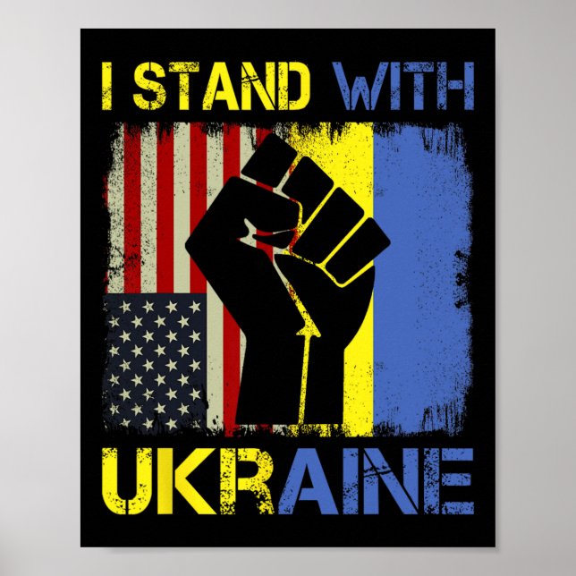 Poster Support Ukraine I Stand With Ukraine Ukrainian Fla (Frente)