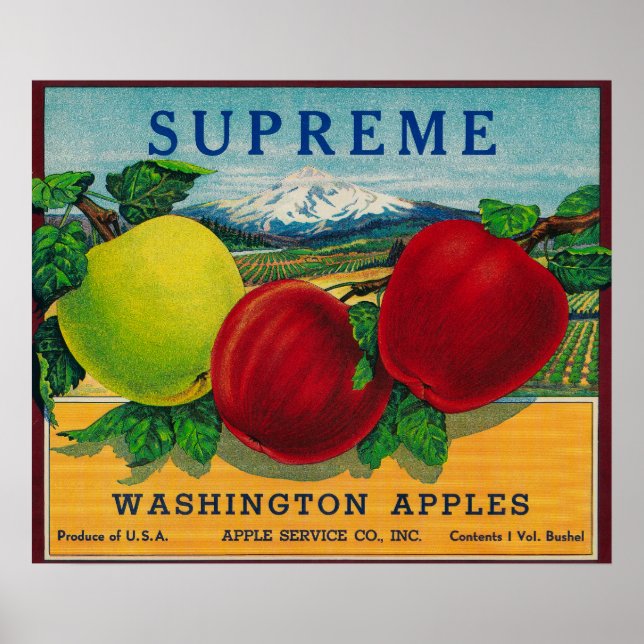 Poster Supremo Rótulo Apple - Estado de Washington (Frente)