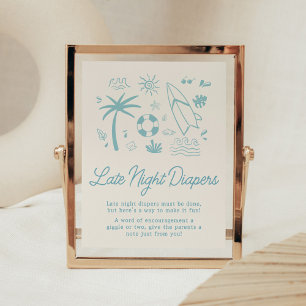 Poster Surf Azul Bebê no Conselho Fraldas Noturnas Tardes