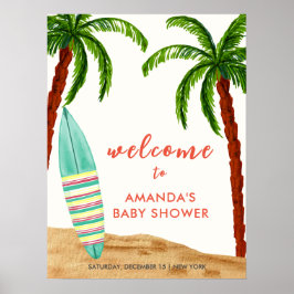 Poster Surf Beach Baby On Conselho Chá de fraldas Welcome