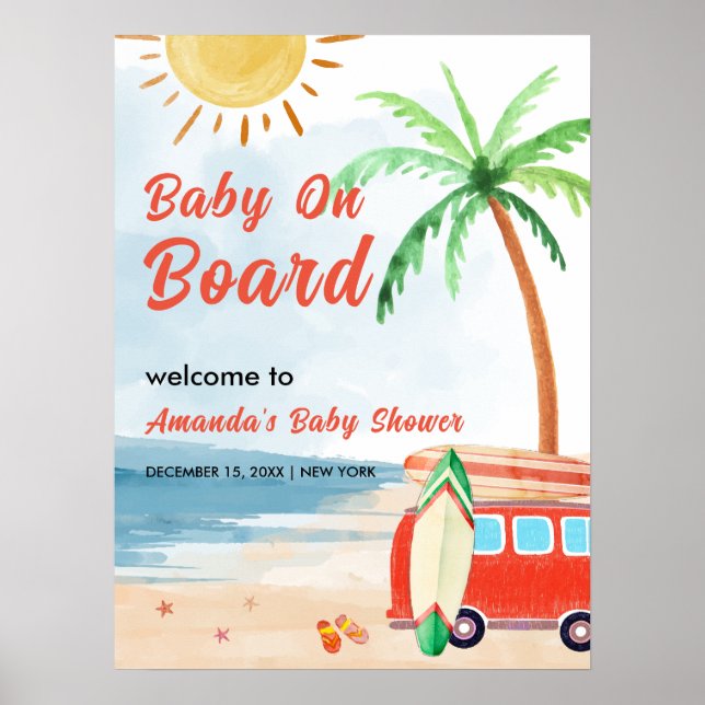 Poster Surf Beach Baby On Conselho Chá de fraldas Welcome (Frente)