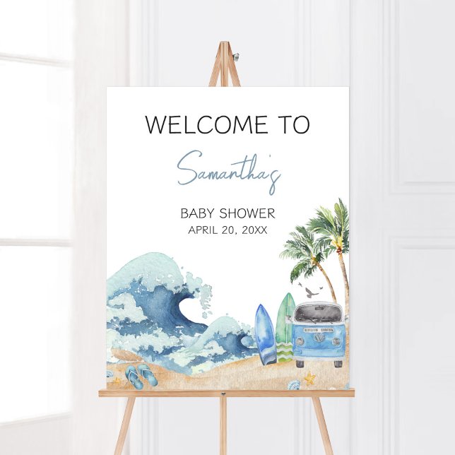 Poster Surf Conselho Beach Chá de fraldas Bem-vindo (Surfing Summer Baby Shower Welcome Sign)