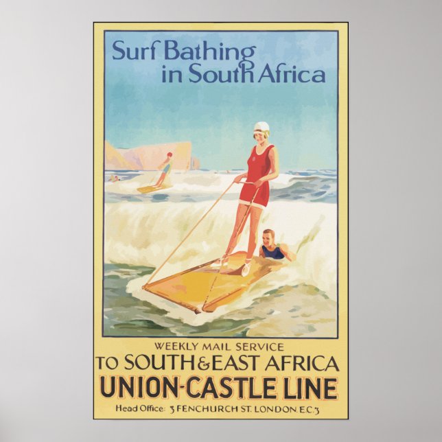 Poster Surf Na África Do Sul, Vintage (Frente)
