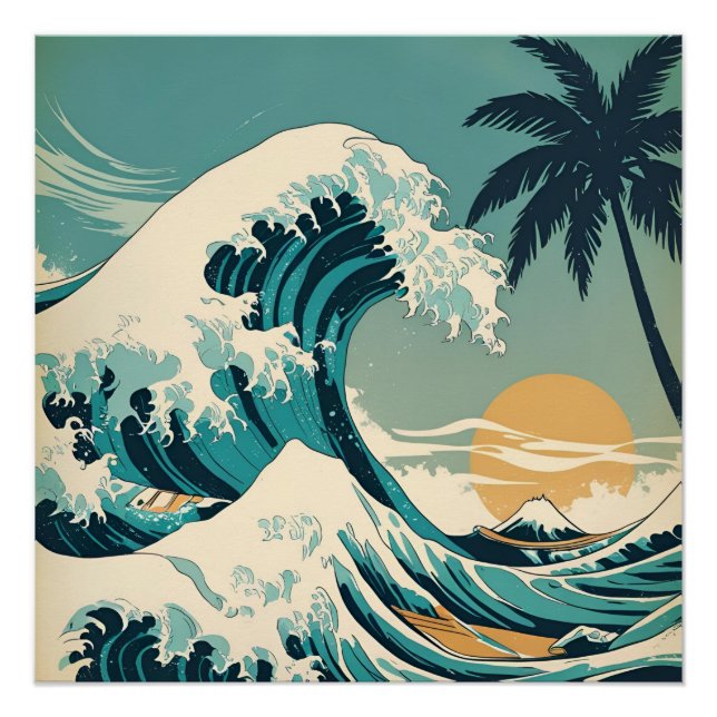 Pôster Surf para cima retro Wave Design Classic Californi (Frente)