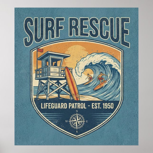 Poster Surf Rescue Lifeguard Patrol Est 1950 (Frente)