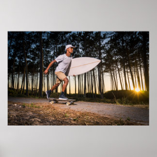 Poster Surf skater treinamento surfar em movimentos