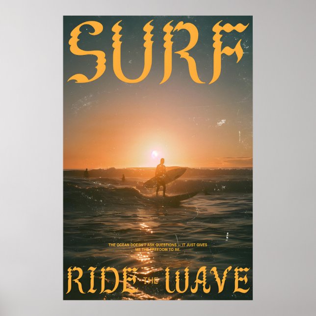 Poster Surf Sunset Art Print Vintage Ocean Wave (Frente)