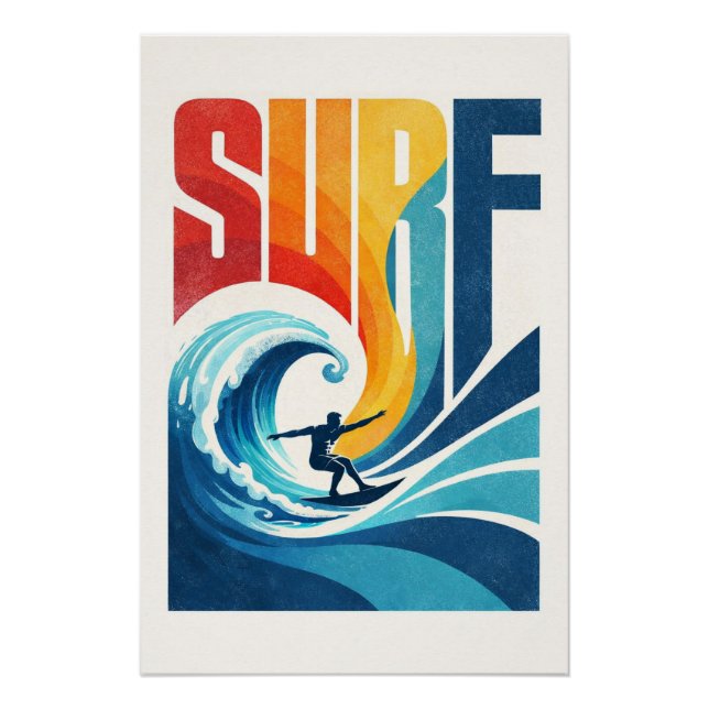 Pôster SURF Wave Surfer – Cartaz de Arte de Estilo de Vid (Frente)