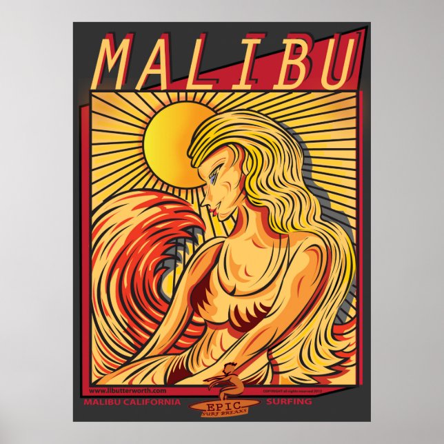 PÔSTER SURFAÇÃO DE MALIBU CALIFÓRNIA (Frente)