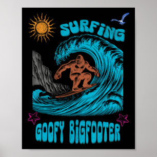 Poster Surfando Bigfoot Surfer Onda do Pacífico Surf Cali