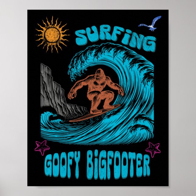 Poster Surfando Bigfoot Surfer Onda do Pacífico Surf Cali (Frente)