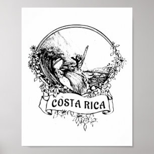 Poster Surfando Costa Rica Pura Vida Vintage Retro Férias
