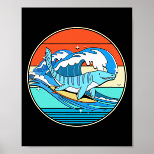 Poster Surfando Mosasaurus Dino Retro Dinossauro Aquático