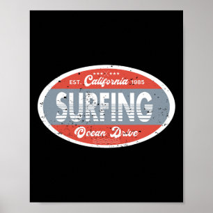 Poster Surfando no Oceano da Califórnia 1985 Praia Verão