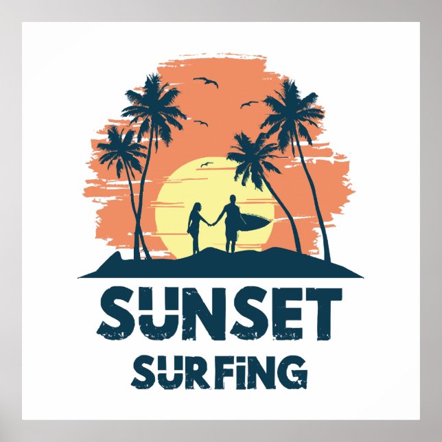 Poster Surfando -Surfando ao Pôr do Sol  (Frente)